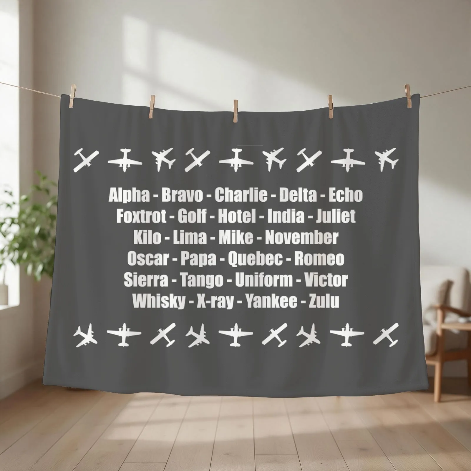 Phonetic Alphabet White Aeroplanes Design Throw Blanket