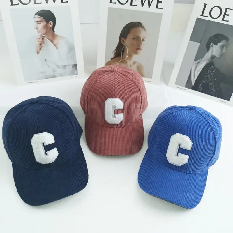 Fashion Corduroy Baseball Cap Ladies Letter C Snapback Hat Women Shopping Dress Up Adjustable Casual Caps Hip Hop Hats