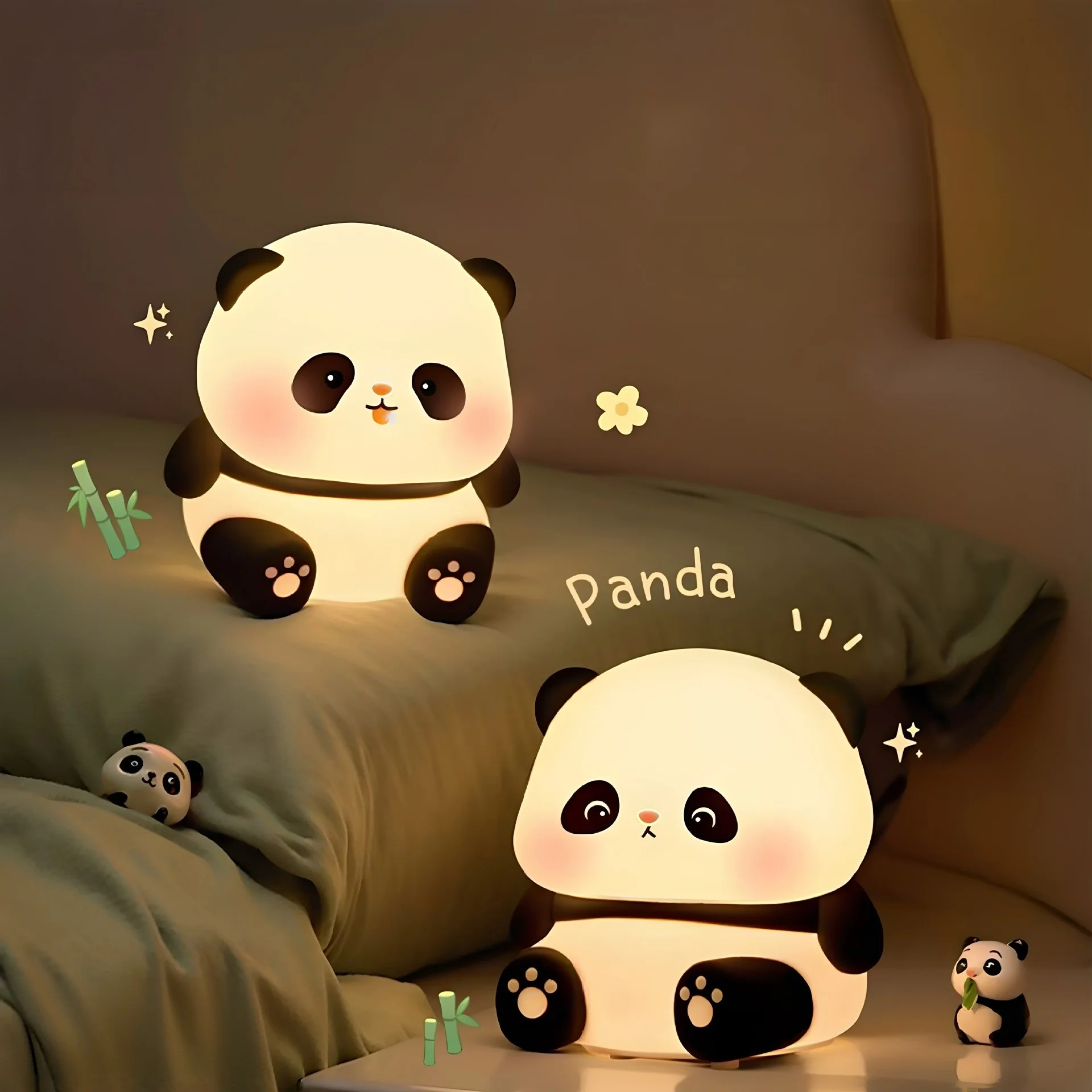 New Cartoon Panda Night Light Cute Bedroom Bedhead Atmosphere Panda Light Ornament Halloween Christmas Decoration Gift
