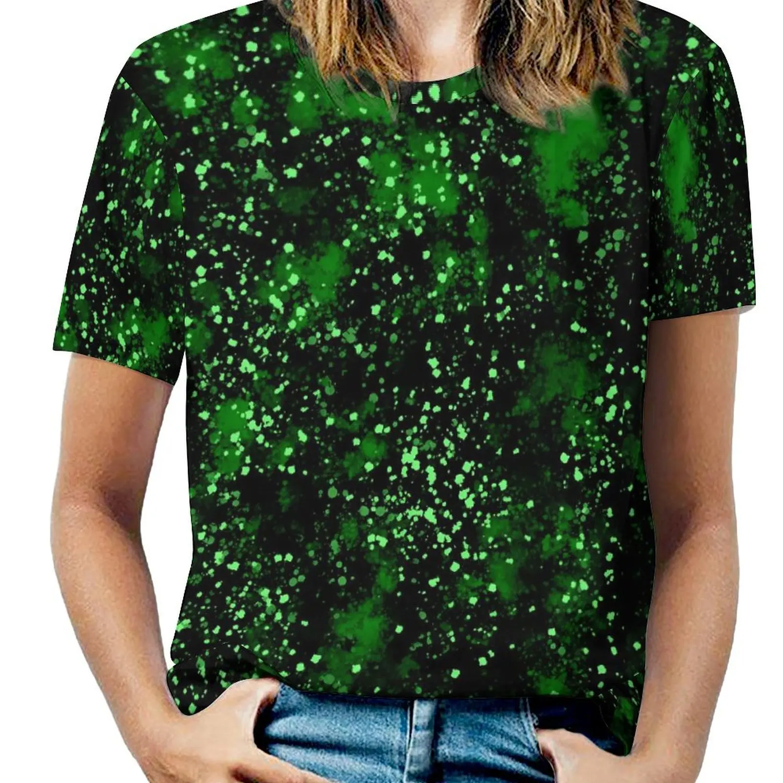 Abstract Splatter Paint T-Shirt Black and Green Harajuku T Shirts Short Sleeve Street Fashion Tshirt Summer Design Tees 5XL 6XL