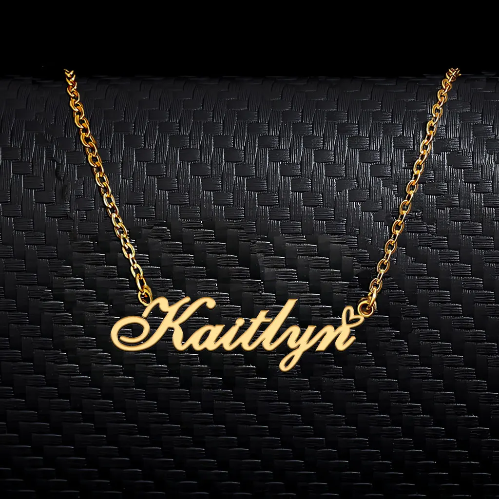 

AOLOSHOW Kaitlyn with Heart Gold Plated Cursive Name Necklace for Women Stainless Steel Jewelry Gift for Mother's Day