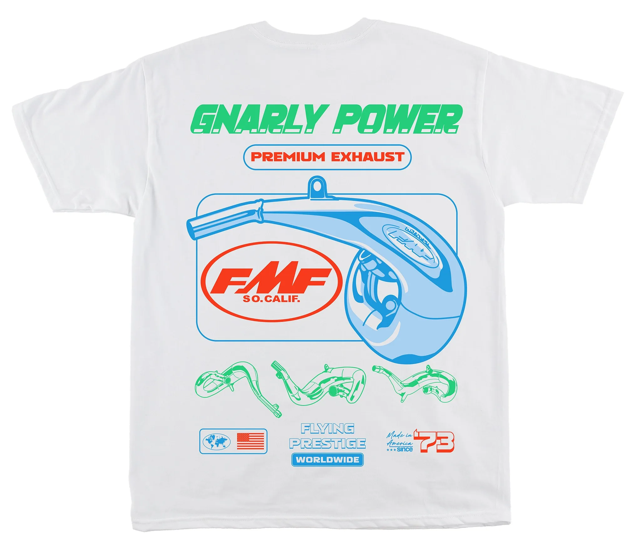 White GNARLY POWER FMF Racing Off Road Motorcycle Exhaust Brand Graphic T-Shirt Cotton Men Women Streetwear Tee