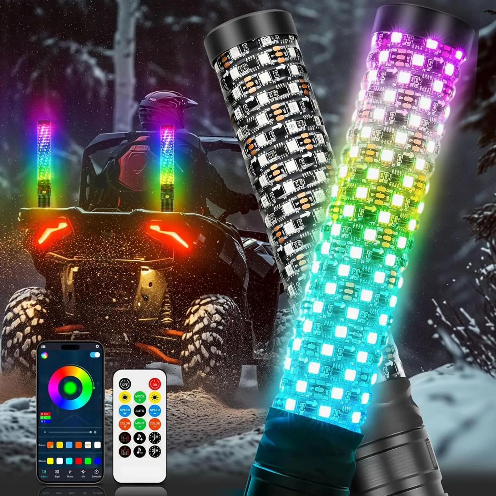 2 stücke Spirale RGB LED Peitsche Licht 10 Geschwindigkeit seins tel lungen 300 Muster Sound aktiviert Jagd Peitsche Lichter für RZR Utv ATV Offroad