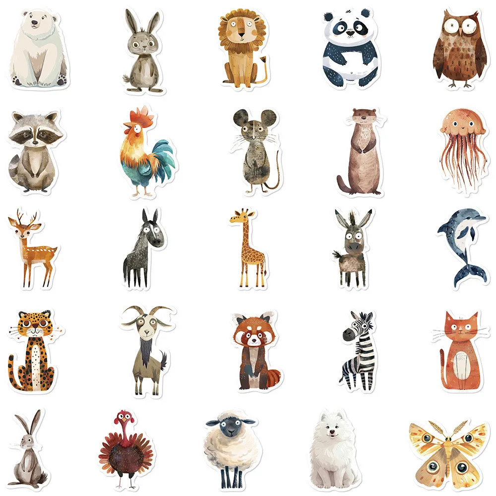 50 szt. Wyjątkowych naklejek z akwarelowymi zwierzętami - naklejki DIY na walizki, laptopy i dzienniki