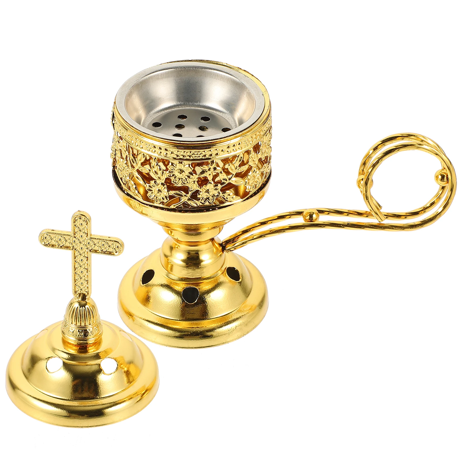 

Small Metal Incense Burner Golden Desktop Furnace Iron Retro Holder for Home Yoga Living Room Bedroom Kitchen