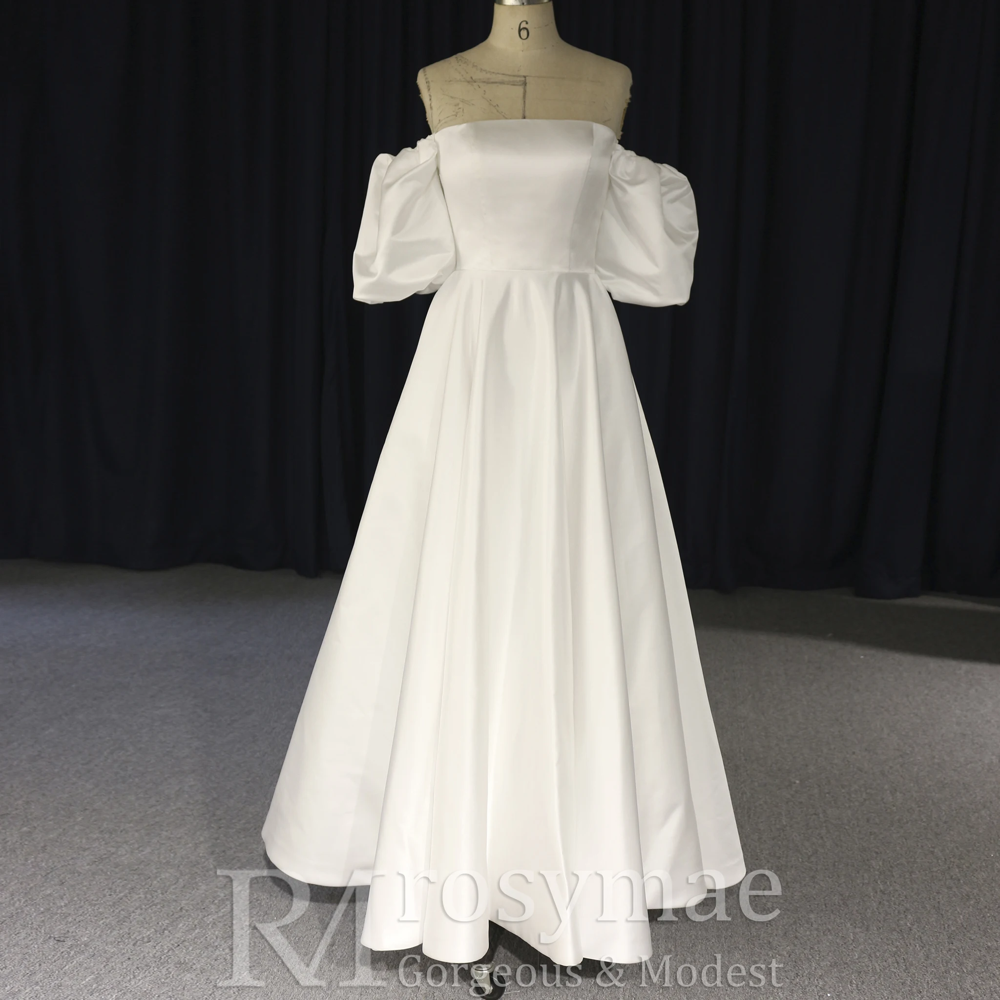 فستان زفاف Rosymae بطول الكاحل من الساتان على شكل حرف a عاري الكتفين فستان أنيق للعرائس فيستدوس دي نوفيا #3