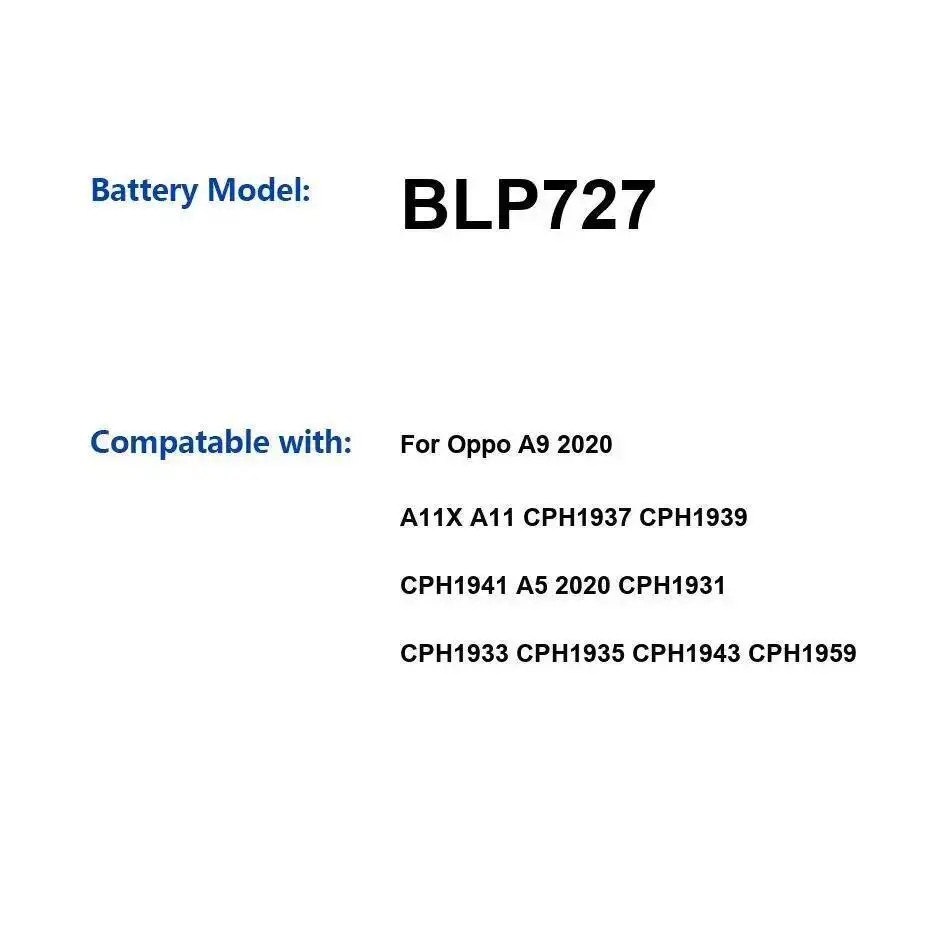 

Аккумулятор BLP727 5000 мАч для Oppo A9 2020 A11X A11 CPH1937 CPH1939 CPH1941 A5 CPH1931 CPH1933 CPH1935 CPH1943 CPH1959