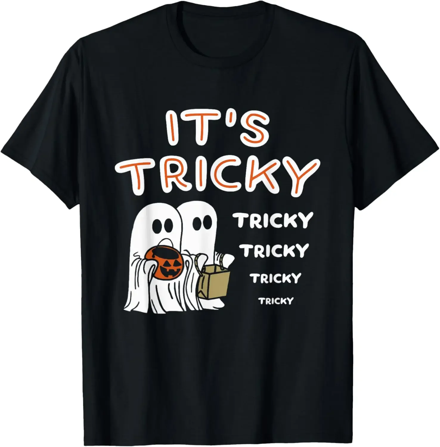

It's Tricky Ghosts Halloween Cartoon Graphic Tee Men Women Unisex Casual Crew Neck T-Shirt