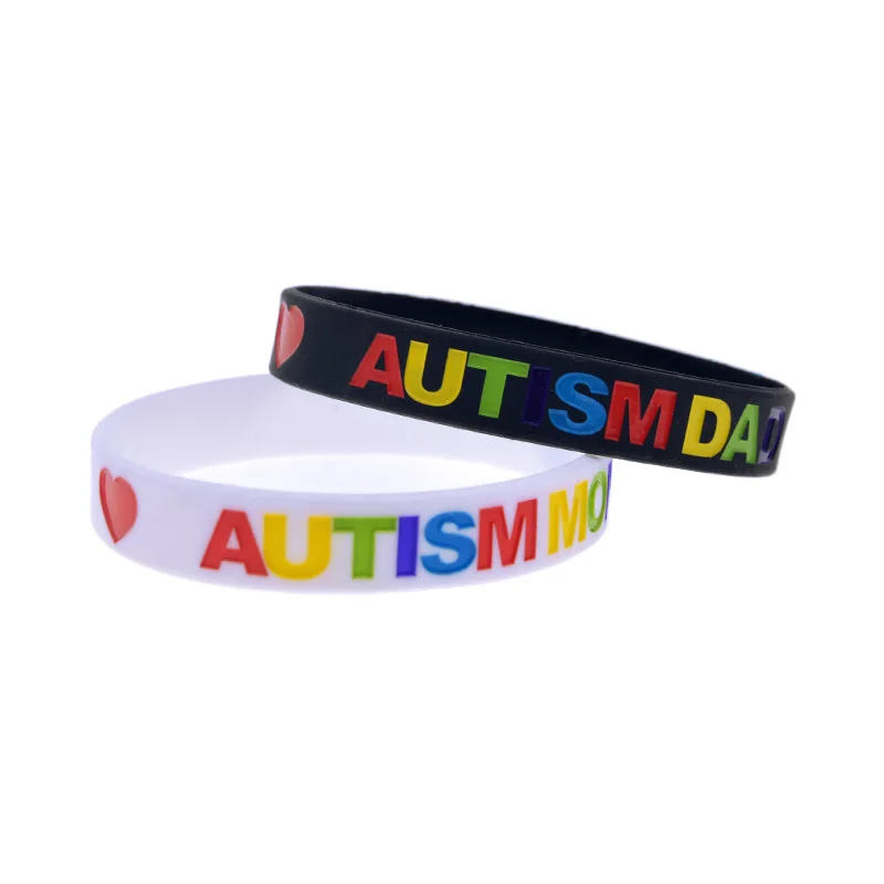 50 Stück Autismus-Bewusstseins-Silikonarmbänder für Papa und Mama, schwarz-weiße Armbänder für Eltern, Liebe und Unterstützung – Detail 2