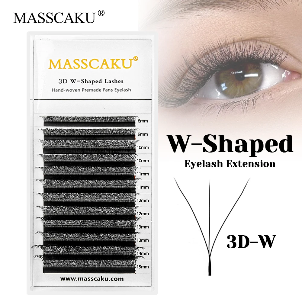 MASSCAKU Hot Selling 0.07mm Thickness Hand-woven W Shaped Lashes 8-15mm and Mix Size Long-lasting W Design Lash for Beauty Salon