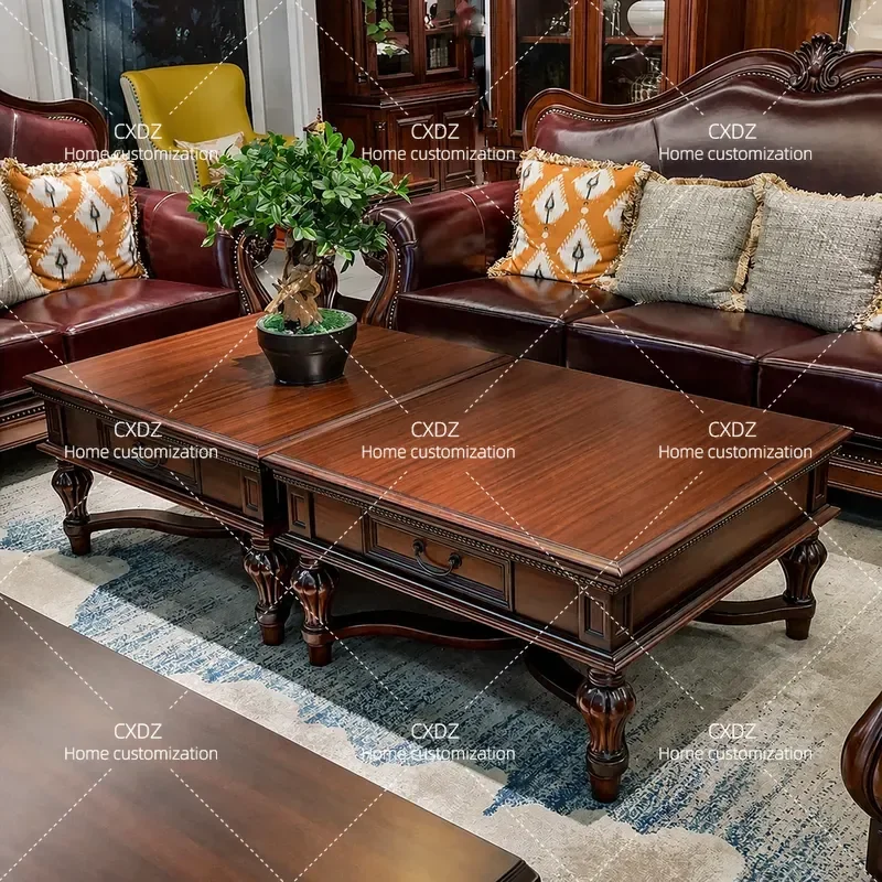 American Solid Wood Large Coffee Table Black Walnut Neoclassical Simple 1.8m Generous Villa Living Room Combination Furniture