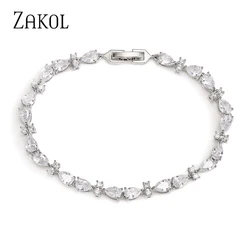 ZAKOL Classic Luxury Geometric Water Drop AAA Cubic Zirconia Charm Bracelets for Women Elegant Bridal Wedding Jewelry BP5059