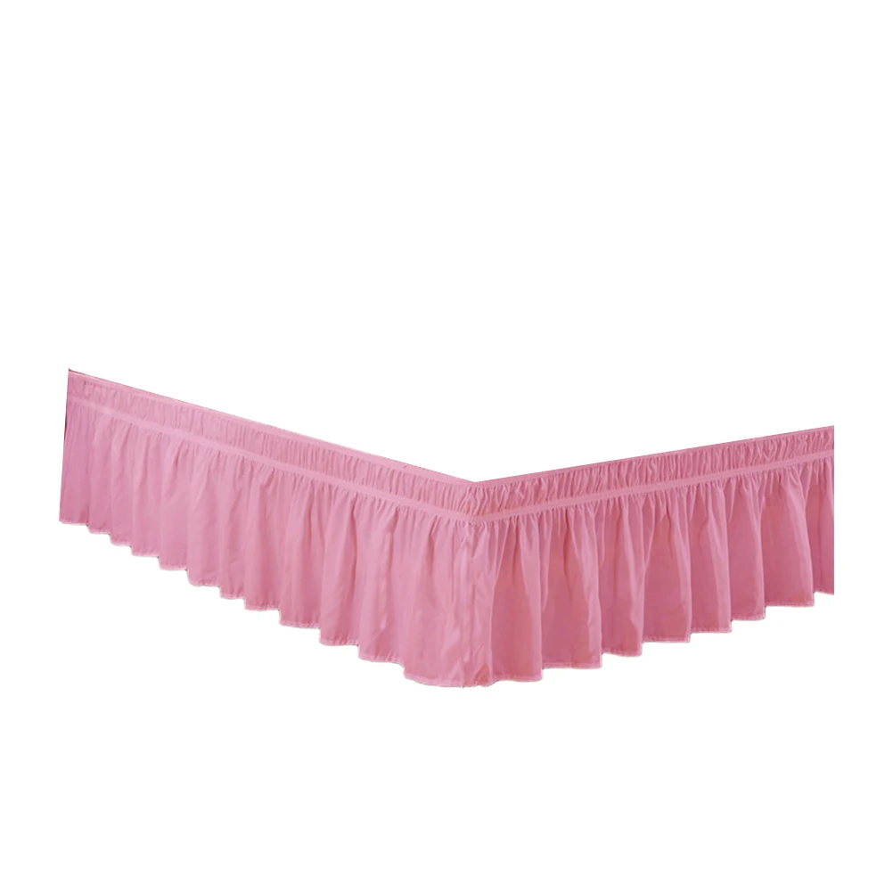 

Pink Wrinkle Free Dust Ruffle Elastic Polyester Cotton Ruffles Bedroom Accessories Pleated Home Decor