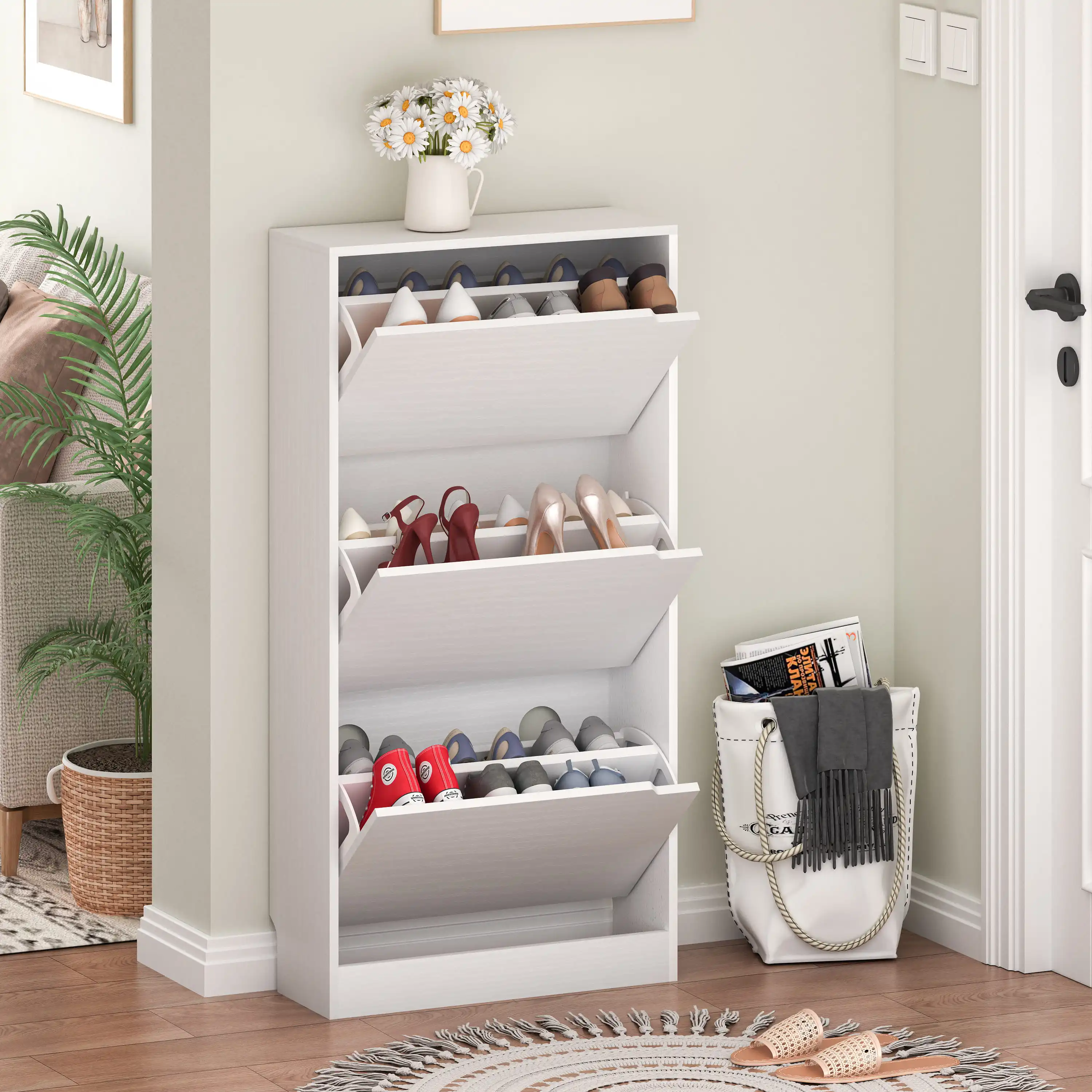 Shoe Cabinet with 3 Flip Drawers, Narrow Shoe Rack, Freestanding Shoe Storage Organizer for Entryway