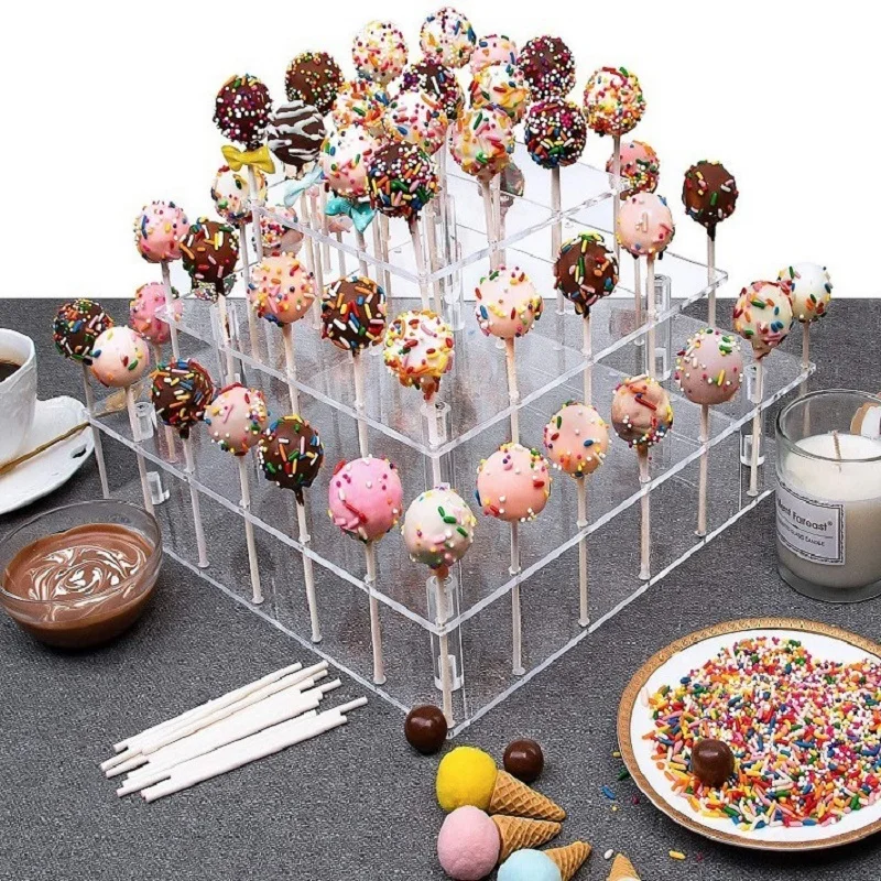 Square Acrylic Lollipop Holder 56-Hole 4 Tier Dessert Cake Pop Display Stand Weddings Baby Showers Birthday Party Candy Decor