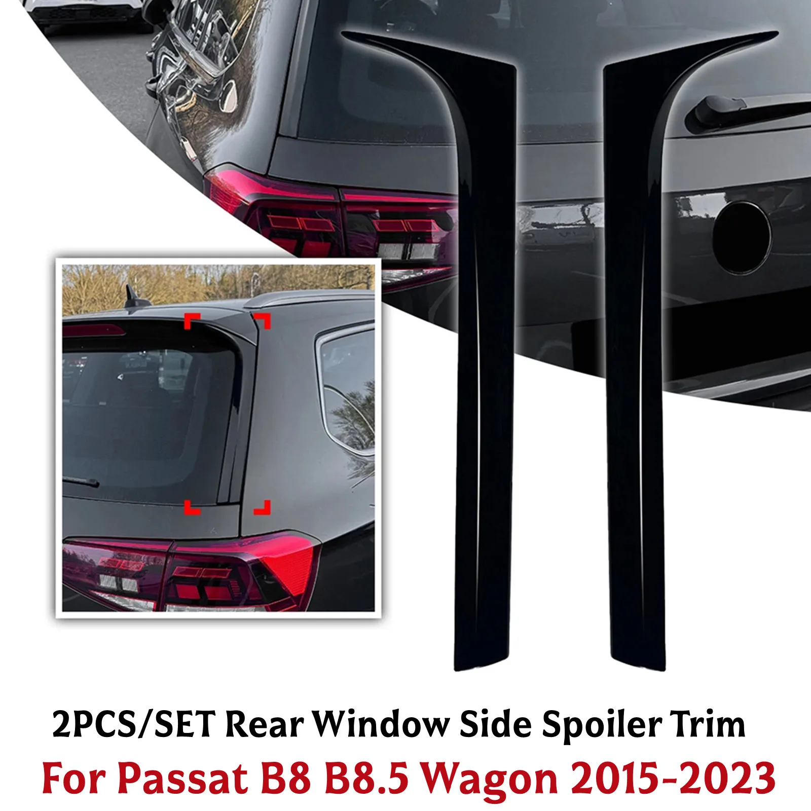 2 pçs traseiro do carro esquerda + direita janela lateral spoiler guarnição preto brilhante para passat b8 b8.5 wagon 2015-2023 acessórios de plástico preto brilhante