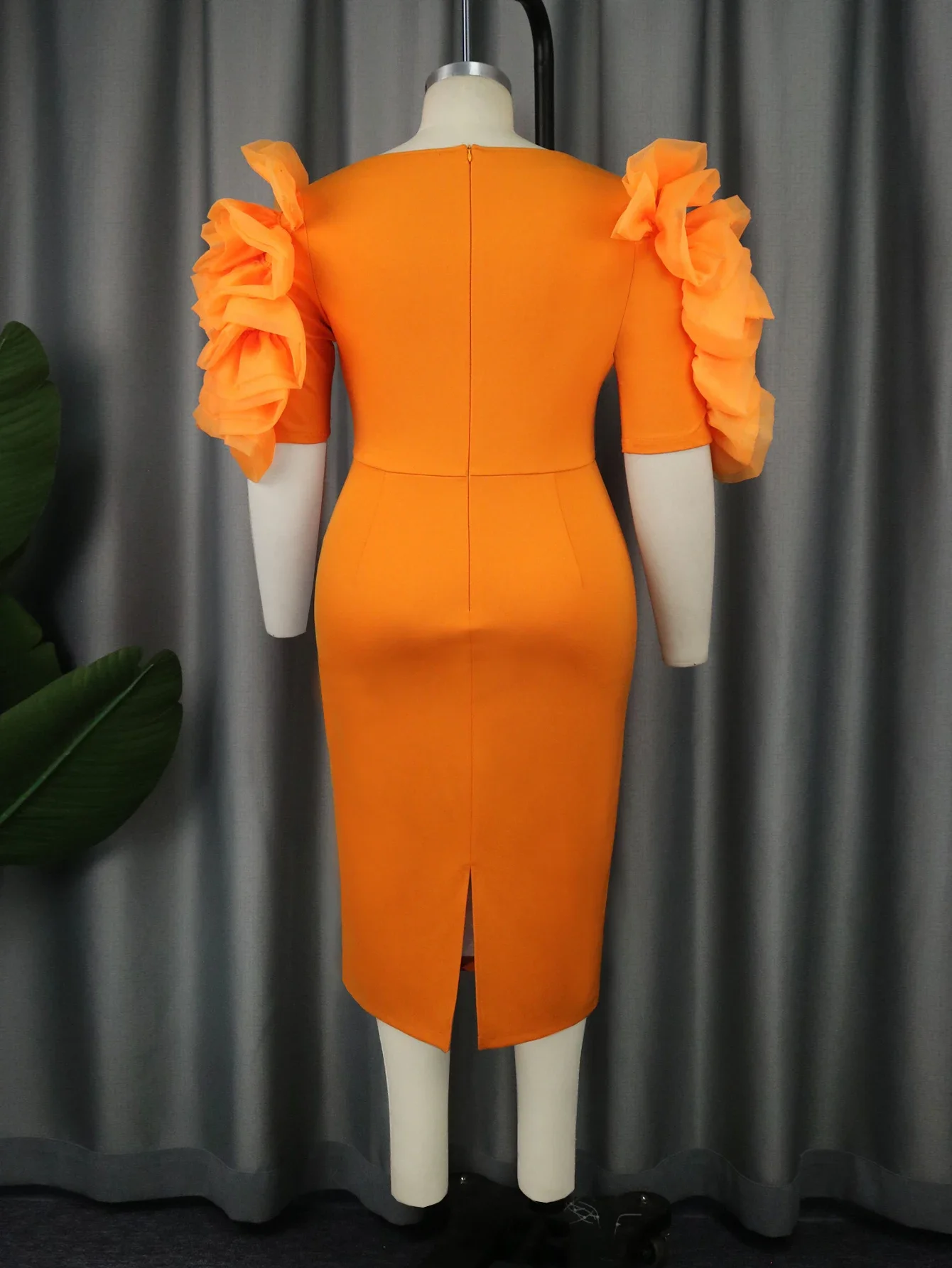 Vrouwen Oranje Bedrukte Bodycon Jurken Tuttle Ruffle Mouw Zomer Midi Jurk Plus Size Avond Cocktail Party Korte Jurken 4xl