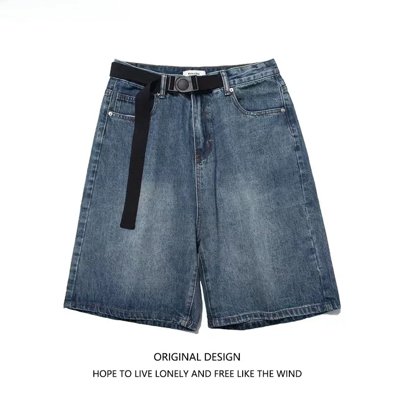 

Summer Vintage Men's Denim orts High Street Trendy Brand Loose Wide Leg Five-Point Pants Casual Straight Cut Jeans