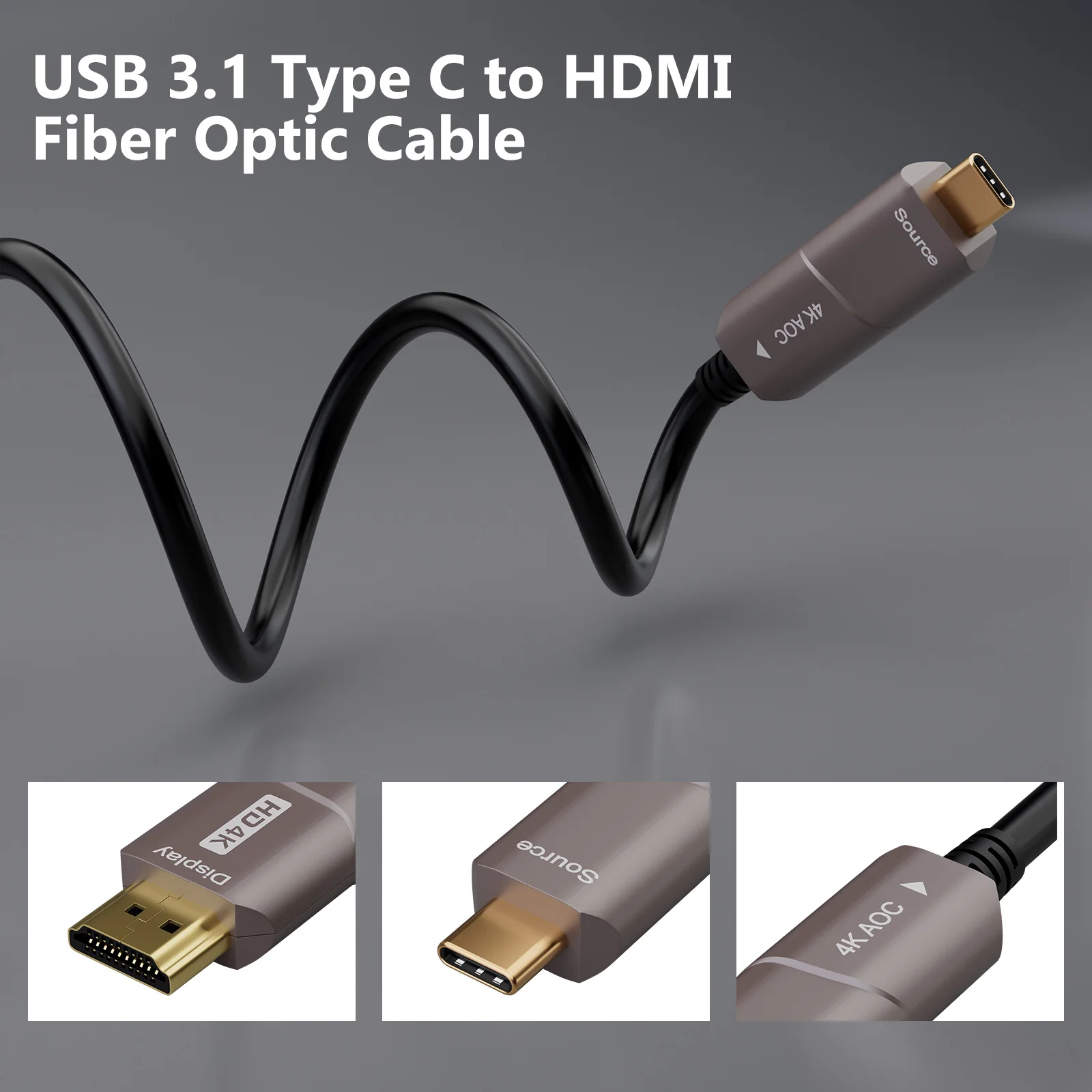 Kabel światłowodowy USB 3.1 typu C do HDMI 4K 3/4 kompatybilny z macbookiem Pro/Air