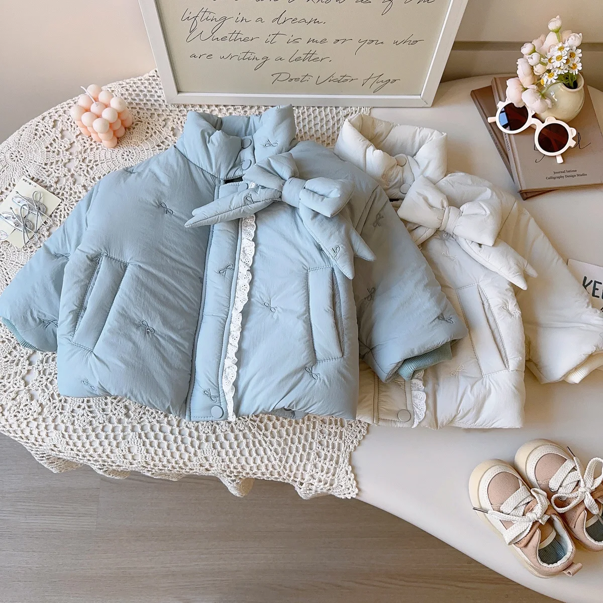 

Korean Winter Children Girls Parkas Cotton Padded Thicken Warm Kids Girls Outerwear Coat Bow Lace Turtleneck Toddler Girl Jacket