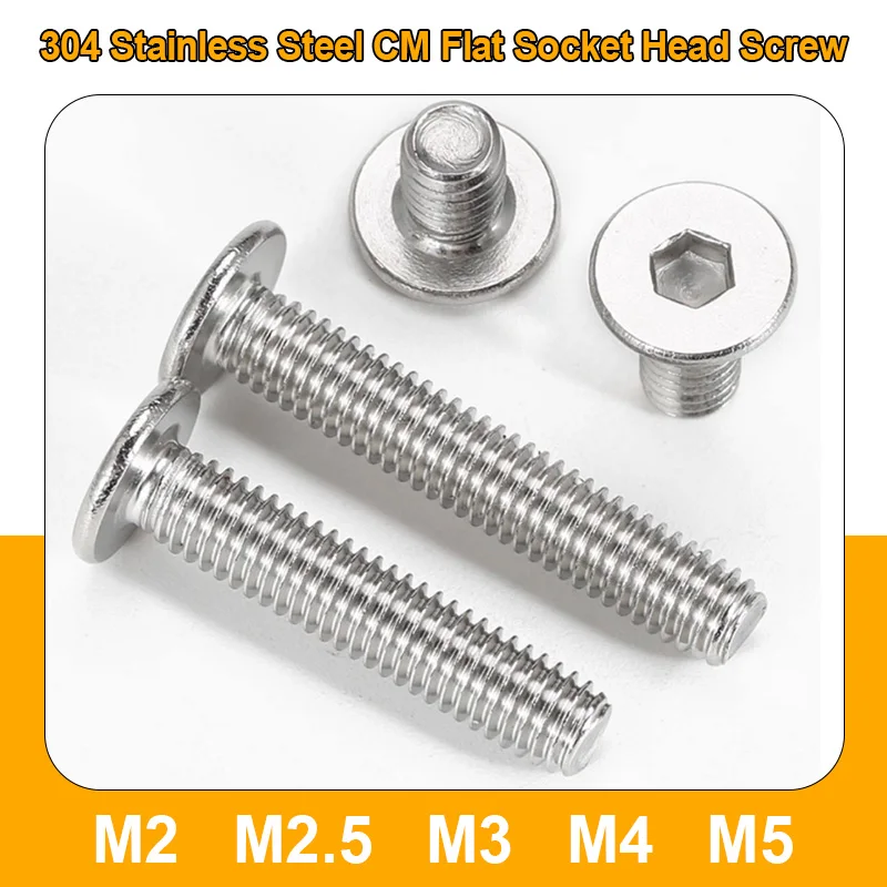 304 Stainless Steel CM Ultra Thin Large Flat Head Socket Cap Screw Low Profile Internal Hex Machine Bolt M2 M2.5 M3 M4 M5