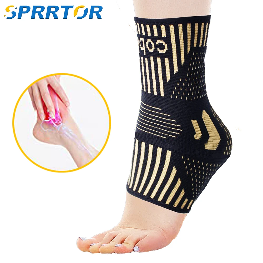 1Pcs Copper Ankle Brace Support Compression Sleeve Socks Plantar Fasciitis Sprained Ankle Achilles Tendon Pain Relief