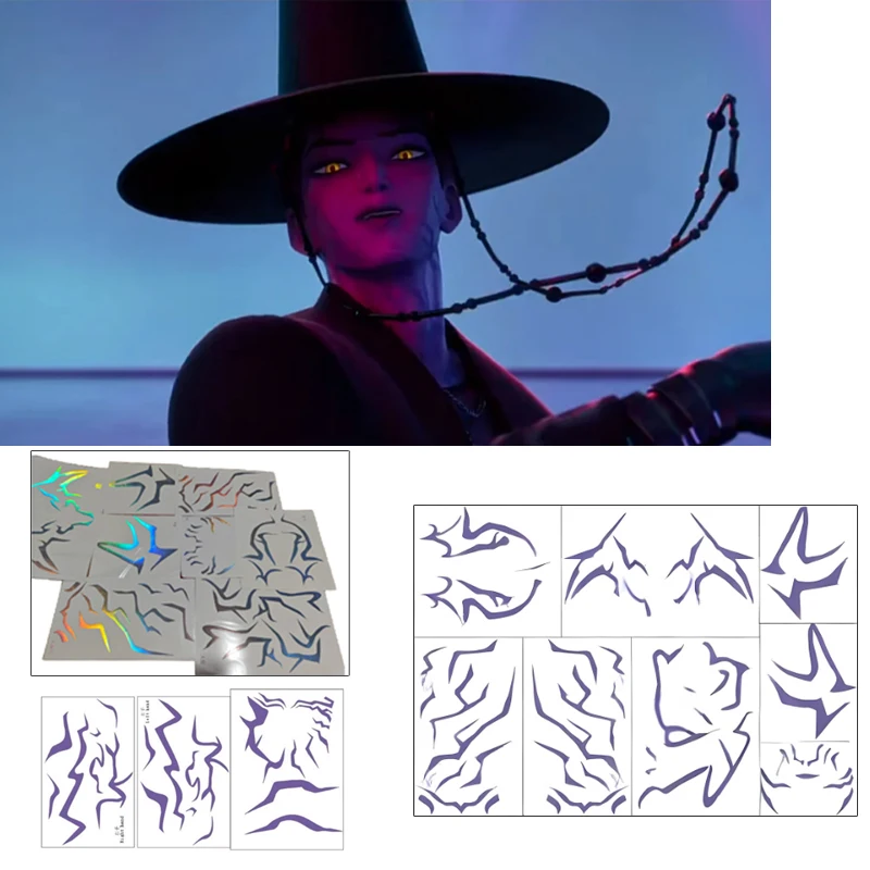 

2025 Kpop Demon Hunters Jinu Cosplay Rumi Cosplay Arms Waist Thighs Chest Rumi Laser Sticker Face Tattoo Stickers Women Roleplay