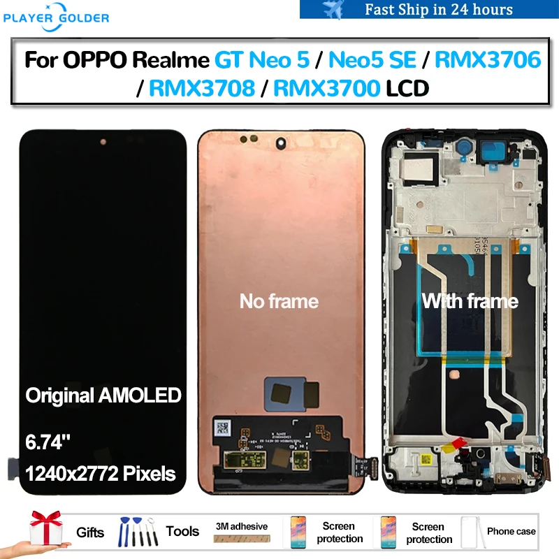 Original AMOLED For OPPO Realme GT Neo 5 Neo5 SE RMX3706 Pantalla lcd Display Touch Panel Screen Digitizer Assembly Repair Parts