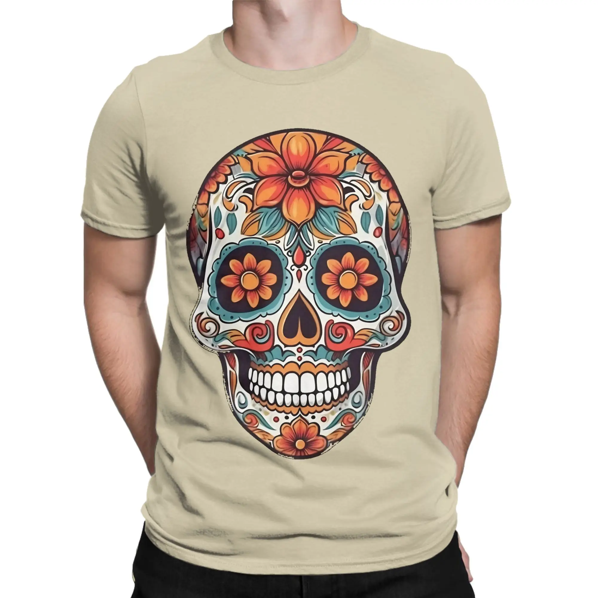 Sugar Skull Mexican Style Day of the Dead Tshirts Men Cotton Clothes Fashion  Crewneck Short Sleeve