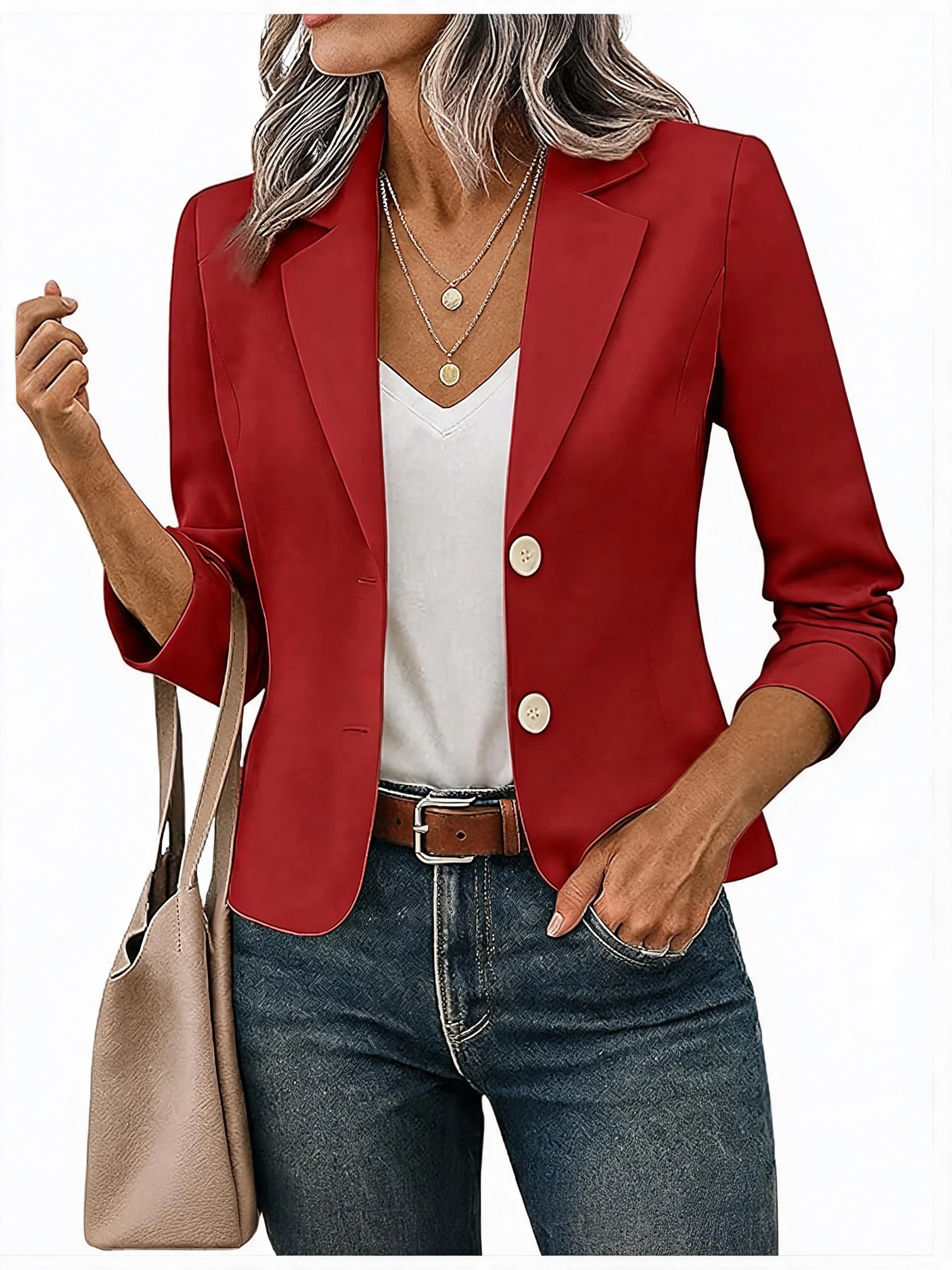 Pure color, stylish, casual, long-sleeved suit jacket/slim-fit blazer.