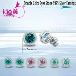 CADERMAY Double Color Eye Stone 925 Sterling Silver Stud Charms Earrings For Women Girls Custom Fashion  Jewelry
