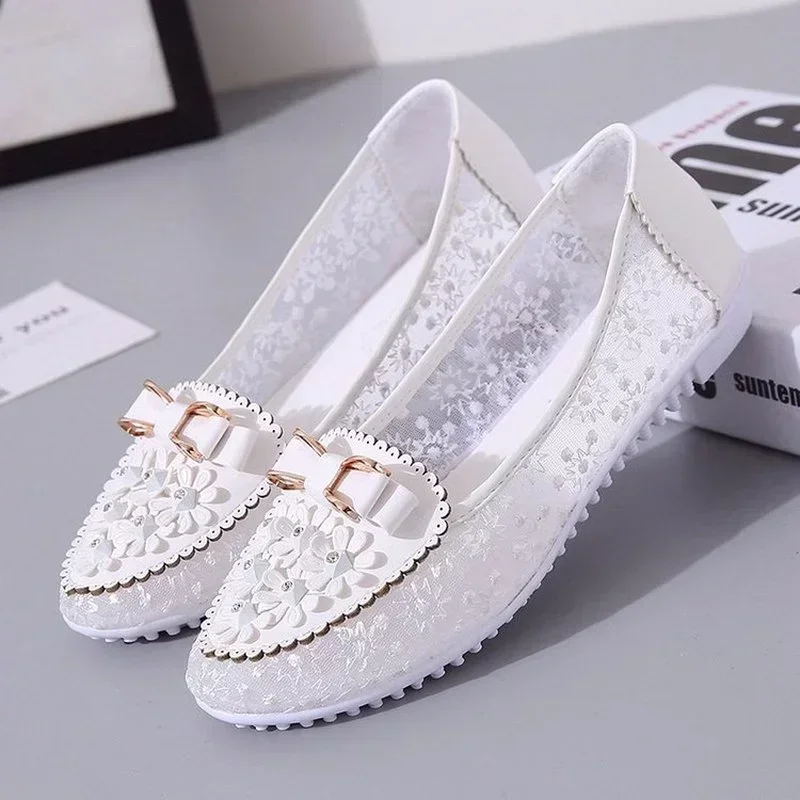 Schuhe für Frauen 2024 atmungsaktive Damen wohnungen Sommer Mesh Slipper flache Schuhe Applikationen Fliege Soft Bottom Slip-On Damenschuhe