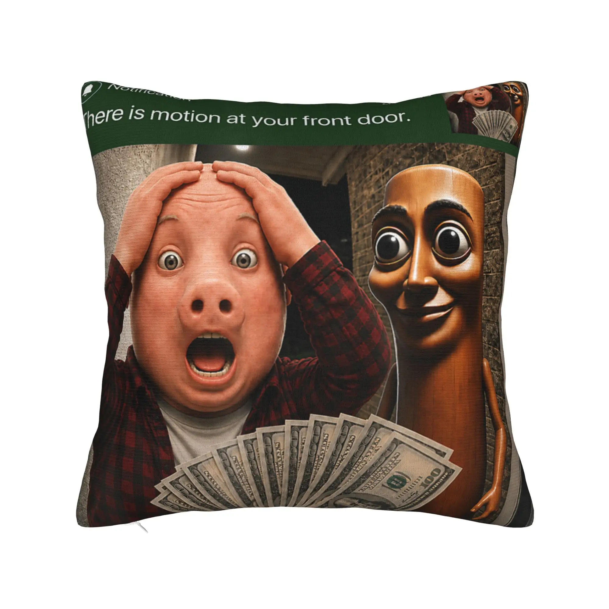Tung Tung Sahur John Pork Motion at Your Front Door Pillow Cover Comfy Cushion Cover Funny Pillow Case For Office Car Home Decor