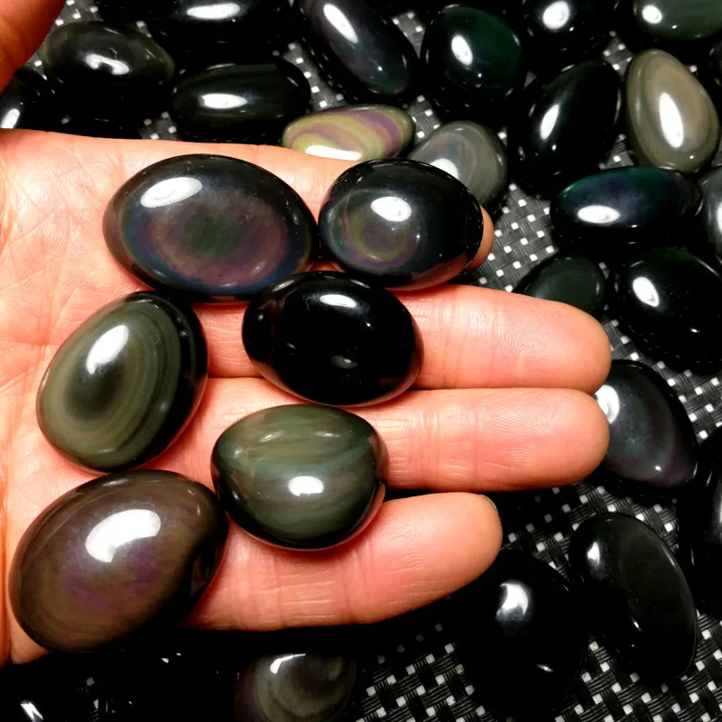 Venta al por mayor, 1 Uds., obsidiana arcoíris Natural, 30-40mm, piedra preciosa suelta, piedra de palma, piedra preciosa suelta