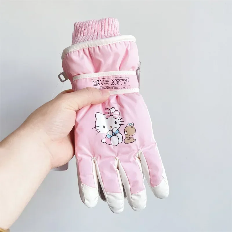 

Sweet Hello Kitty Anime MINISO Children Ski Gloves Cute Cartoon Kawaii Kt Cat Warm Gloves Winter Gifts Lovely Toys for Girls