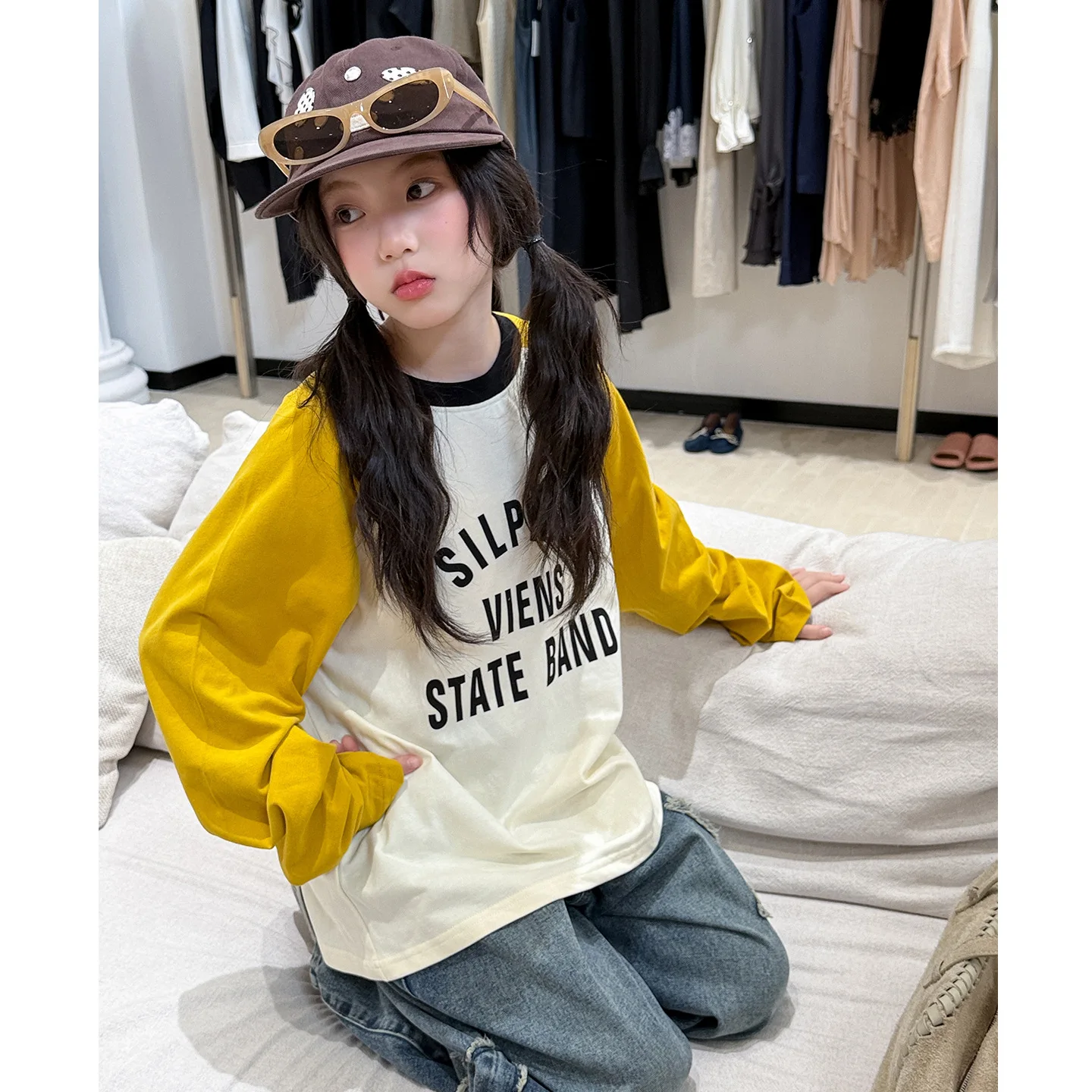 2026 autumn winter Teenager girls Children Set Sweatshirts letters t-shirt loose Patchwork top tracksuit 4 6 8 10 12 14 year
