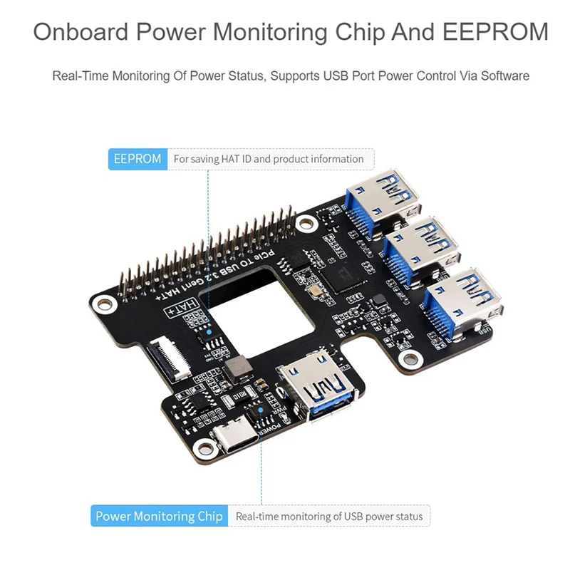 A29F-para Raspberry Pi 5 Pcie a USB 3,2 Gen1 HAT Pcie a USB HUB 4 puertos USB Plug And Play para Raspberry Pi 5