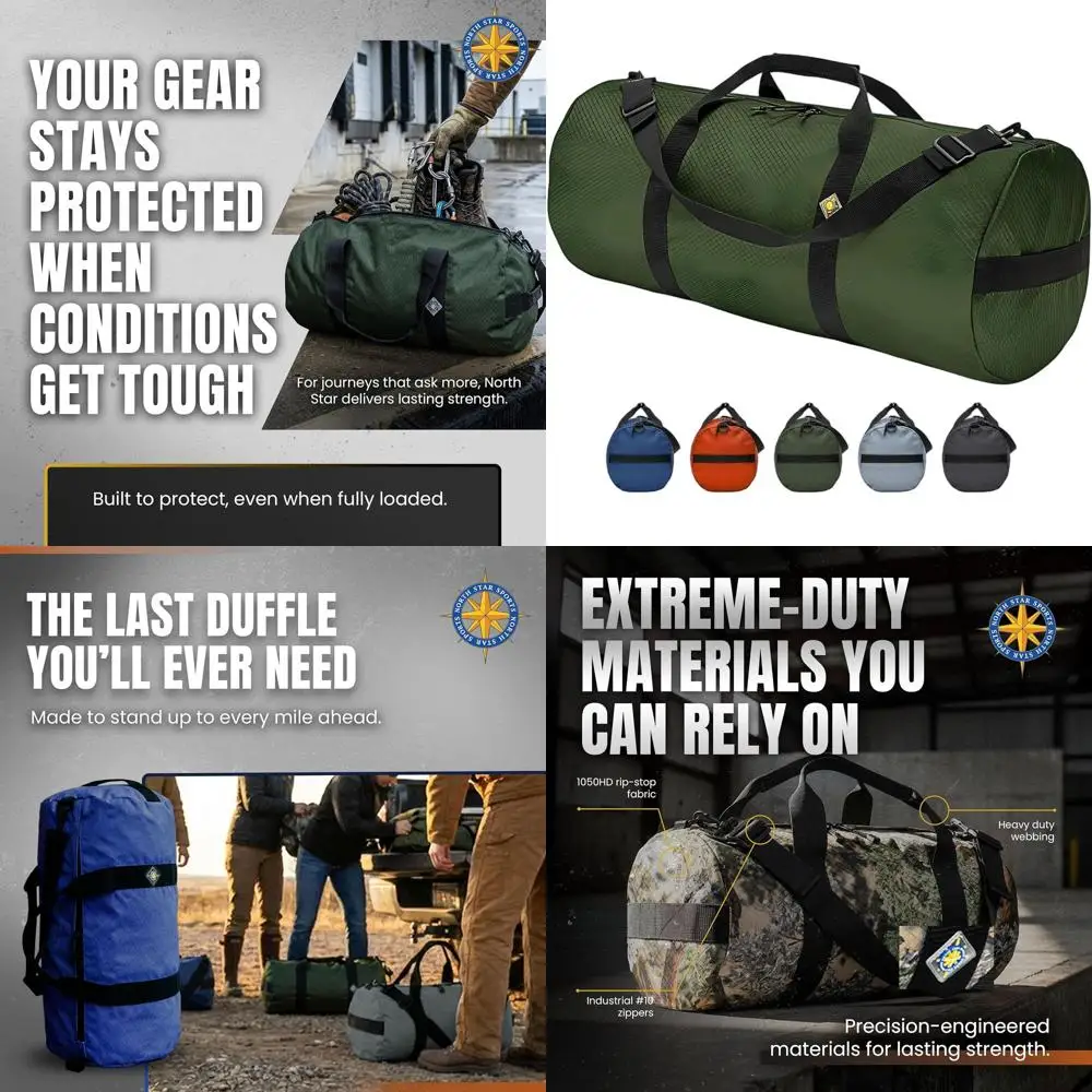 

Extra-Durable XL Ripstop Duffle Bag, 131L Capacity, Weatherproof, Packable for Travel, Green (16 x 40)