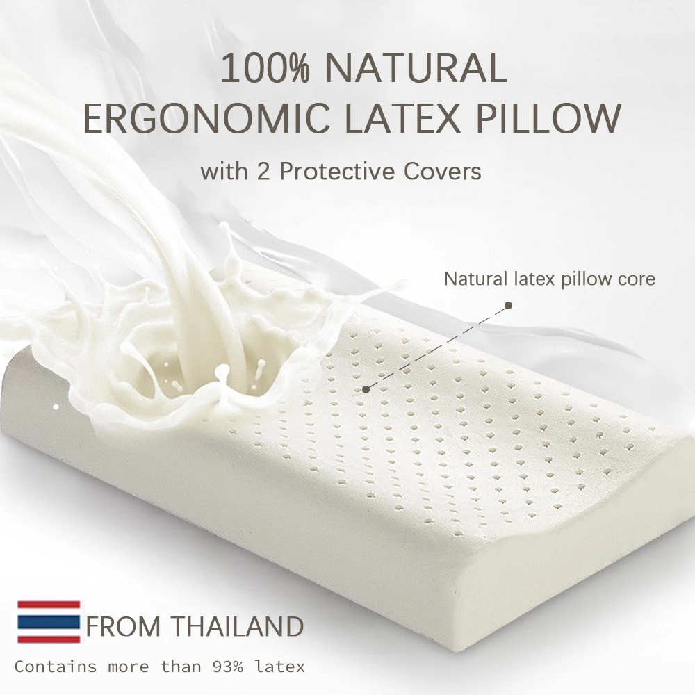 Breathable Latex Pillow Adult Rubber Pillow Core Ergonomic Outline Design Sleeping Aid Comfortable Soft Honeycomb Thailand Nat