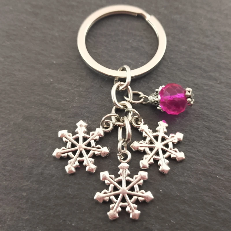 1Pc Lovely Christmas Snowflake KeyChain Snow Flake Key Chain Ring Purse Pendant For Classic Lovers\' Gift Jewelry