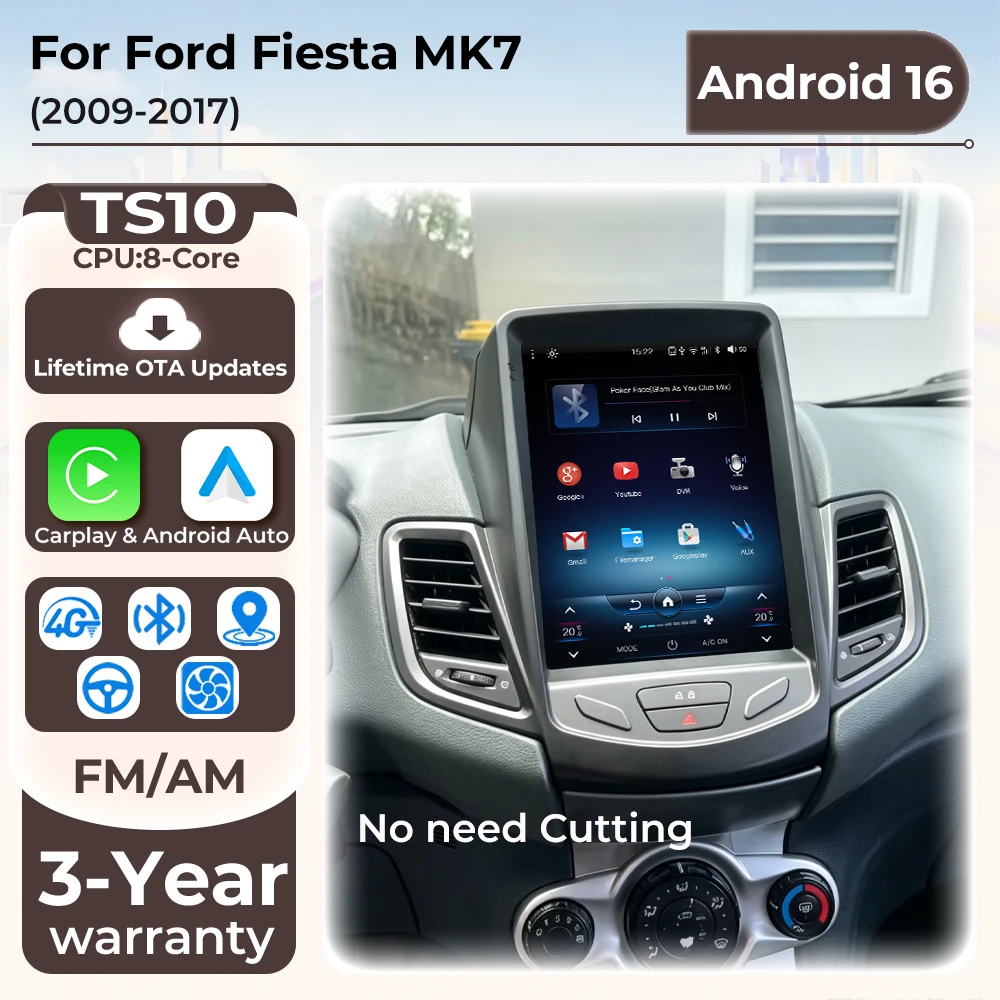 Android 16 Car Radio For Ford Fiesta MK 7 2008-2019 Multimedia Video Player Wireless Carplay Autoradio BT Auto Stereo DSP RSD