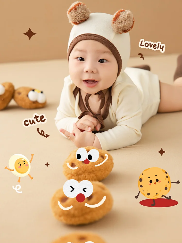 100 Days Babies Cotton Soft Bodysuit Photography Outfit Jumpsuits Hats Socks 3pcs/Set Cute Cookie Soothes Dolls Photoshoot Props