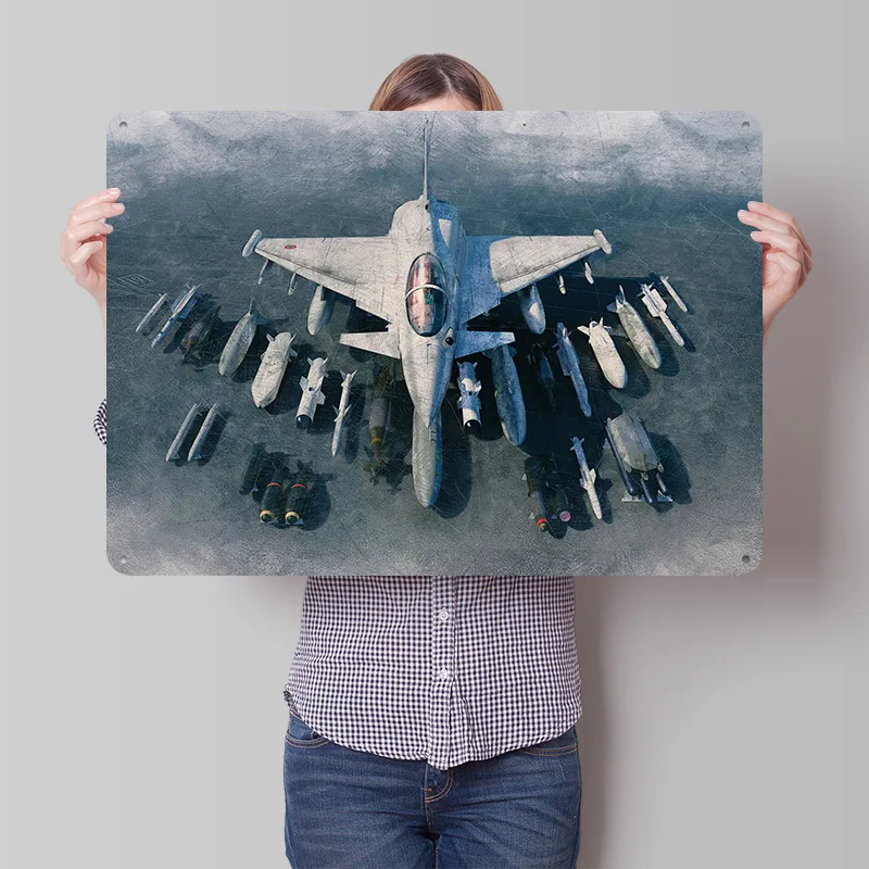 Fighter Jet With Missiles 3D Printed Texture Poster Personalized Wall Art Retro Metal Tin Signs for Decoration At Home Man Cave