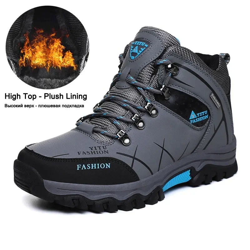 Winter Men Snow Boots Plush Big Size 47 46 Outdoor Mens Sneakers Non-slip Adult Rubber Hiking Shoes Warm Fur Ankle Botas Hombre