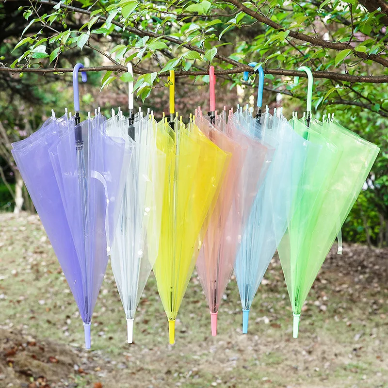 Transparent Umbrellas Clear PVC See Through Umbrellas Long Handle Party Wedding Travel Dating Events J Hook Stick Umbrella