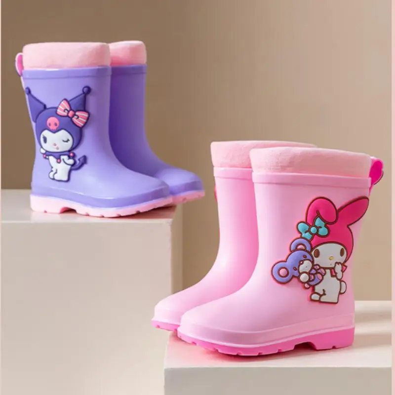 

Непромокаемые сапоги Sanrio Hello Kitty Cinnamoroll с героями мультфильмов, детская износостойкая обувь для учащихся начальной школы до середины икры, защита от падения, новинка