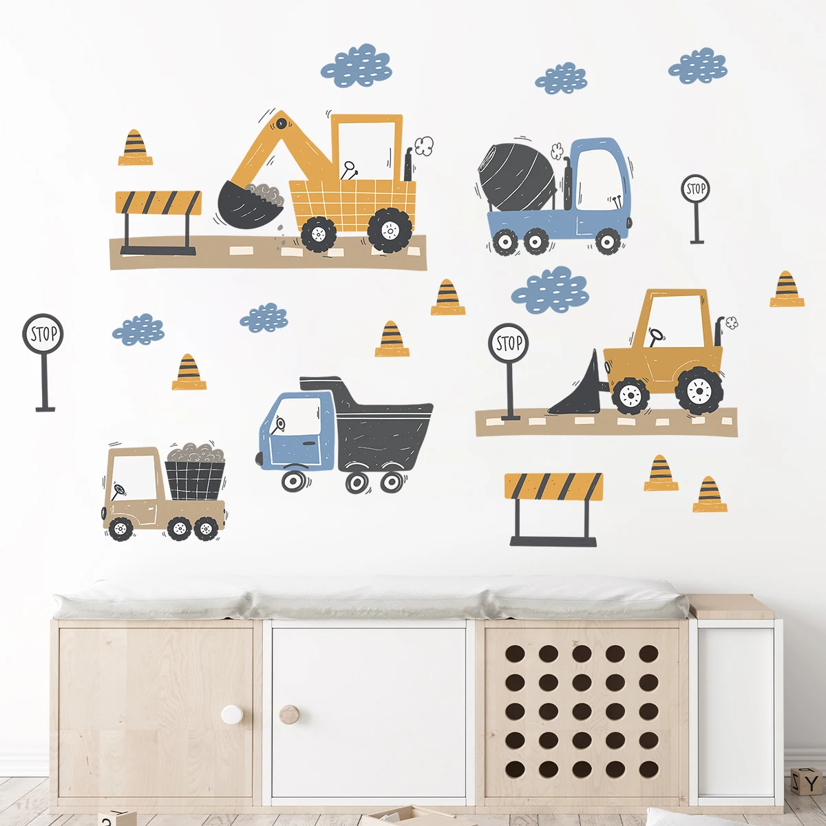 Cartoon Cute Construction Truck Wall Stickers Decoration for Bedroom Wall Decals Home Decore Living Room Wall Art Kids Room