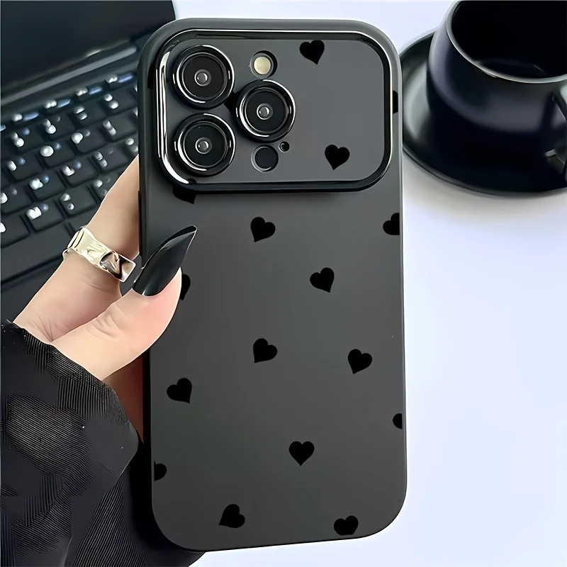 Bumper For Phone Case For iPhone 17 16 Pro Max 14 12 11 Pro Max 13 Pro Max Matte Lens Protect Anti-drop Y2K Black Heart Cover