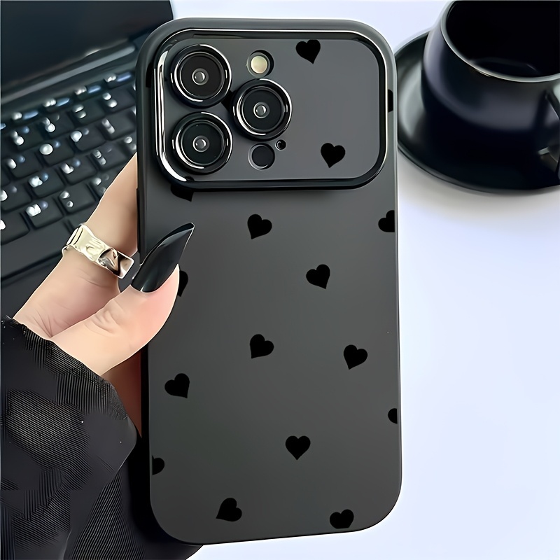  Bumper For Phone Case For iPhone 17 16 Pro Max 14 12 11 Pro Max 13 Pro Max Matte Lens Protect Anti-drop Y2K Black Heart Cover 