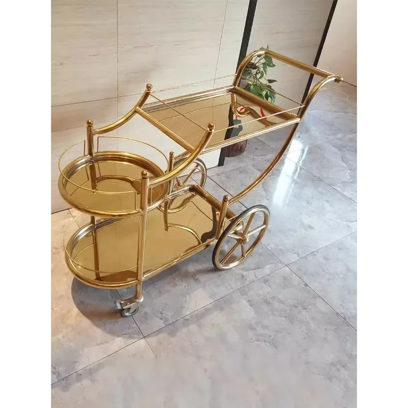 Hotel Restaurant Delivery Push Cart Commercial Triple Decker Wine Trolley